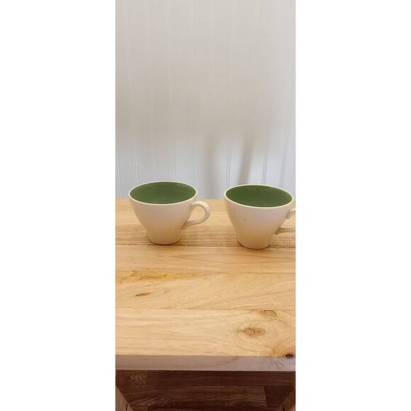 VTG coffee tea mugs cream with bright bold teal inside, unique - set of 2 - Picture 3 of 7